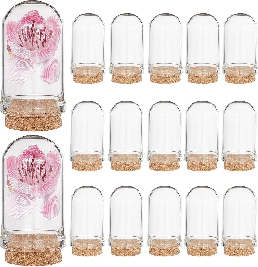 CRASPIRE 15Pcs Glass Cloche Dome with Cork Base 1.75Inch Mini Display Bell Jar Bottles Stand Cover Clear Decorative Case Figurine for Craft Small Figurine Flower Wedding Christmas Party Favors