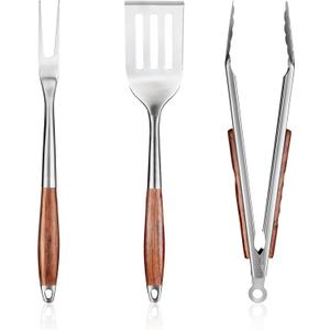 FJNATINH Heavy-Duty Grilling Accessories Rose Wooden BBQ Grilling Tools Set,Outdoor Grill Set with Spatula, Fork & Tongs,Essential Accessories for Barbecue & Grill. Ideal Gift for Men