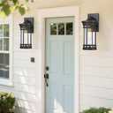 Outdoor Wall Sconce, Farmhouse Outdoor Wall Lantern with Seeded Glass ,Waterproof Exterior Lighting Fixture, Anti-Rust lamp Light for Patio Yard House Hallway Doorway Garage (Black,14.93 Inch Height)