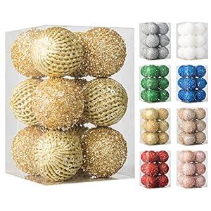 6pcs 3.94" Christmas Ball Ornaments Glitter Shatterproof Christmas Tree Ornaments Sequin Xmas Hanging Balls Decorations for Wedding Party Holiday(Gold, 6pc-10cm)