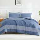 Litanika Comforter Set King Size Sapphire Blue - 3 Pieces Lightweight Sapphire Blue White Colorblock Stripe Fluffy Bedding Comforter Sets, All Season Bed Set