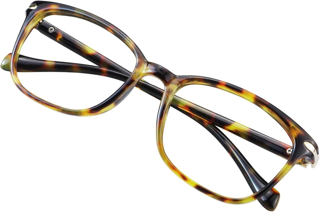 VisionGlobal Blue Light Blocking Glasses for Women, Anti Eyestrain, Computer Reading, TV Glasses, Stylish Square Frame, Anti Glare(Brown Tortoise,+5.00 Magnification)