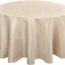 Hiasan Round Linen Tablecloth 108 Inch - Wrinkle and Stain Resistant Washable Polyester Fabric Table Cloth for Dining Room Kitchen Party, Beige