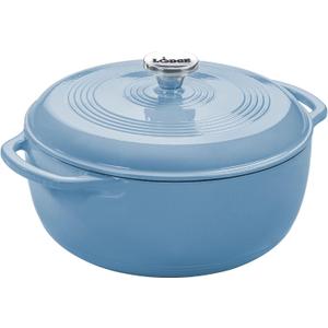 Lodge Essential Enamel Cast Iron Dutch Oven 6 Quarts - Perfect for Bread Baking, Braising, Marinating & Slow Cooking - Features Moisture-Sealing Lid & Dual Handles - Kitchen Essentials - Storm Blue