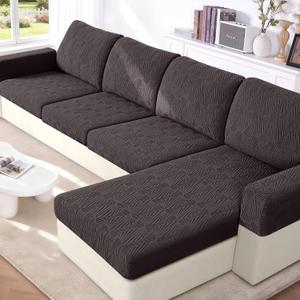 VANSOFY Couch Cushion Covers for Sectional Sofa, Stretch Jacquard Couch Seat Cushion Covers, Individual Washable Furniture Protector Sofa Slipcovers for Pet (2Pc Armrest Cover, Chocolate)