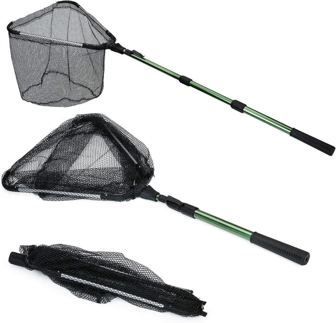RESTCLOUD Fishing Landing Net with Telescoping Pole Handle, Fishing net Freshwater for Kids Men Women, Extend to 61 Inches, Full Extended