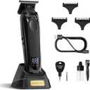 Professional Hair Trimmer - High Torque Brushless Motor & Detachable Blade - Cordless Beard Trimmer for Barbers with Charging Base - Premium Finishing T- Blade Trimmer (Black