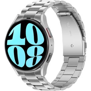 Anlinser No Gap Bands Compatible with Samsung Galaxy Watch 7/6/5/4/FE Band 44mm 40mm/Watch 6 Classic Band 47mm 43mm/Watch 5 Pro 45mm/Watch 4 Classic, 20mm Metal Strap for Women Men, Silver