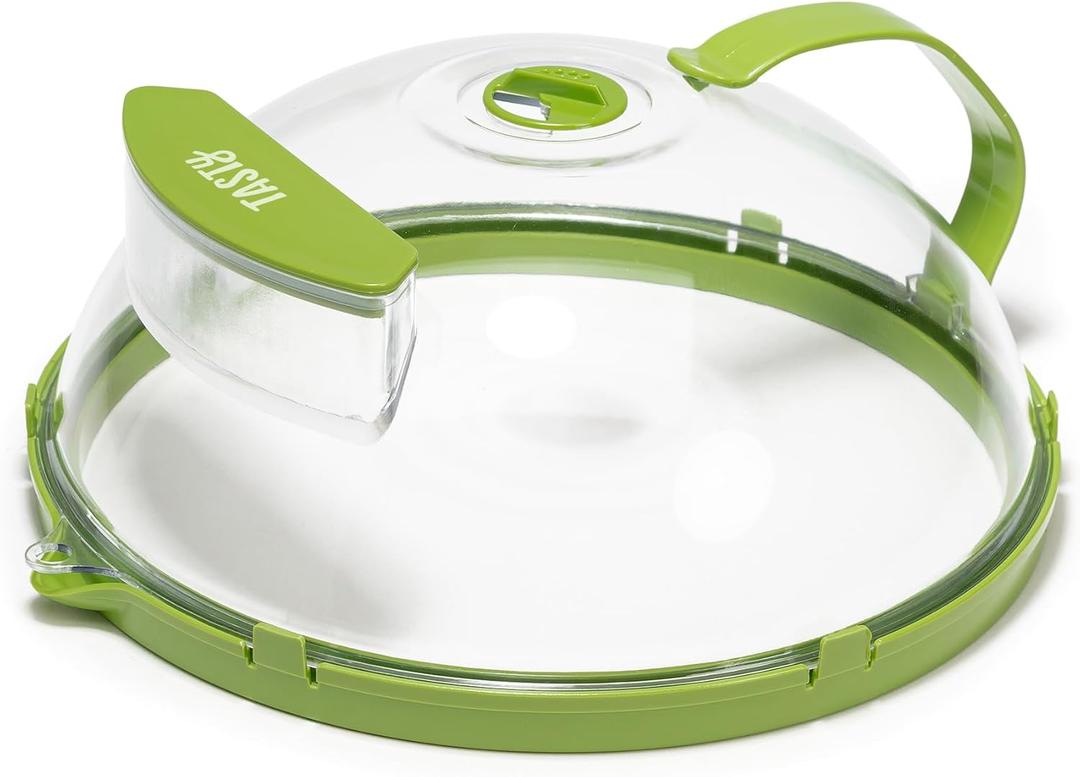 Microwave Splatter Cover with Built in Water Steamer & Reservoir, 1-Piece, Green