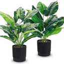 Der Rose 2 Pack Fake Plants Artificial Tropical Plants Indoor in Black Pot for Home Office Desk Accessories Bathroom Sage Green Decor