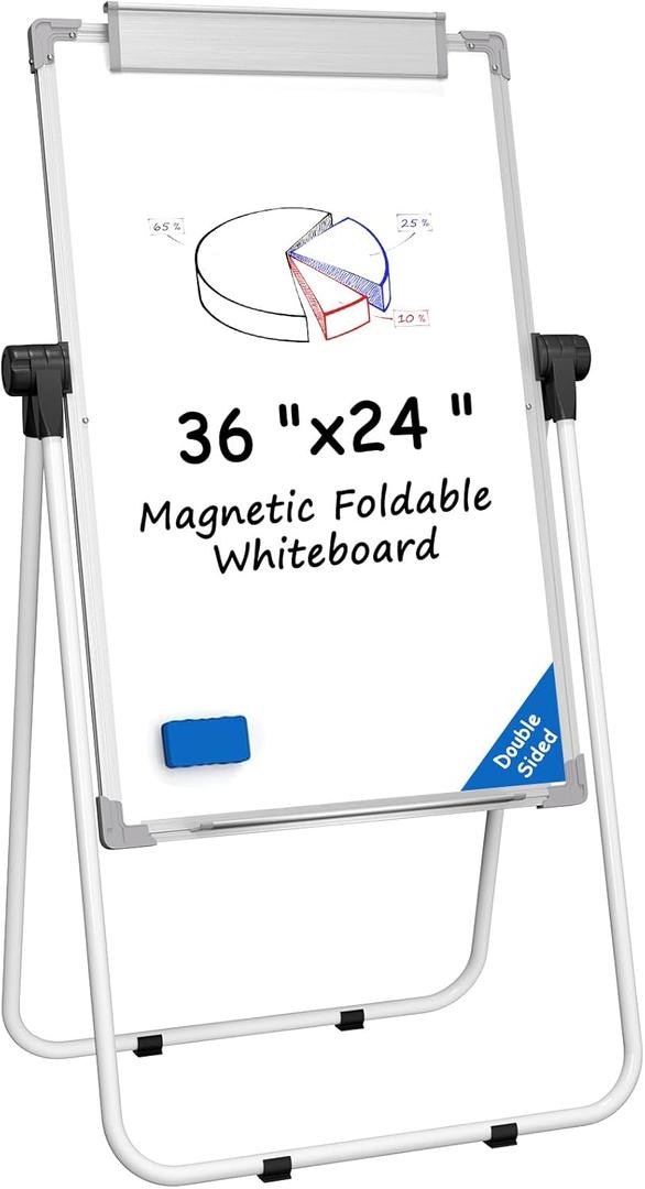 MaxGear Easel Whiteboard 36" x 24" Magnetic Portable Dry Erase Board, Foldable Double-Sided White Board with Stand Height Adjustable for Flip Chart Home Office School