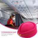 Pink Felt Stewardess Hat Flight Attendant Cap with for Women Costume Party Cosplay Performance