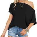 Off the Shoulder Tops for Women Short Sleeve Batwing Shirts Oversized Tee Tunic Summer Casual Loose Fit (X-Large, Black)