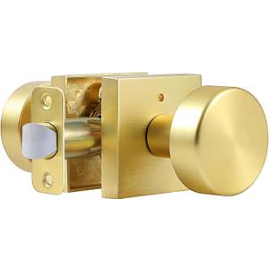 Privacy Gold Door Knobs Interior, Satin Brass Door Knobs Interior with Lock, Heavy Duty Modern Square Brushed Gold Door Handle for Bedroom Bathroom