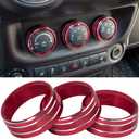 Audio Air Conditioning Button Cover Decoration Twist Switch Ring Trim for Jeep Wrangler JK JKU Patriot 2011-2018, Compass 11-16, Liberty 08-12, Dodge Challenger 08-14 Interior Accessories (Red 3PCS)