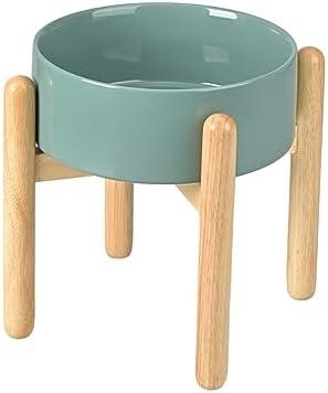 SPUNKYJUNKY Elevated Ceramic Dog Food and Water Bowl with Wooden Stand for Medium and Large Dogs (Single 60OZ, Dark Green)