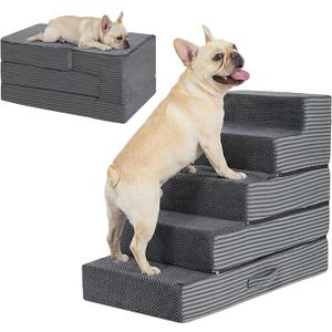 Dog Stairs for Small Dogs, 22.5" H Dog Steps for High Bed, 2 in 1 Pet Stairs Get on Couch, Foldable Transformable Cats Stairs, Non-Slip Balanced, Grey, 15.7x30x22.5inch, Grey