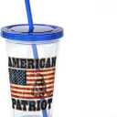 CafePress USA America Flag Patriotic 16 oz Insulated Straw Tumbler with Lid