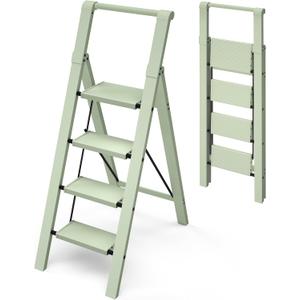 Mayi Plus 4 Step Ladder, Lightweight Folding Step Stool with ConvenientHandgrip, Aluminum 330lbs Capacity Step Ladder forOffice,Household,Kitchen,Library(Green)