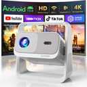Smart Projector with WiFi and Bluetooth, Built-in Apps, Electric Focus & Auto Keystone Portable Outdoor Projecor, Native 1080P Projector 4K Support, Movie Projector for Home Theater, White