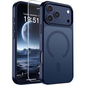 SUPFINE Magnetic for iPhone 17 Pro Max Case with Screen Protector (Compatible with MagSafe)(Military Grade Drop Protection) Translucent Matte Shockproof with Anti-Fingerprint Phone Cover,Dark Blue