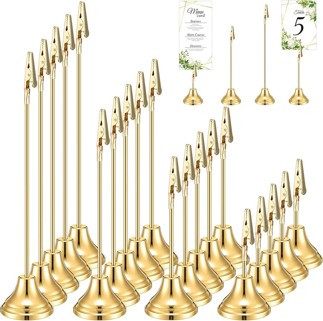 Humyoun 20 Pcs Table Number Holders 4/6/8/10 Inch Metal Place Card Holders with Alligator Clip Heavy Base Wedding Table Number Stand Picture Photo Clip for Banquet Party Birthday Restaurant(Gold)