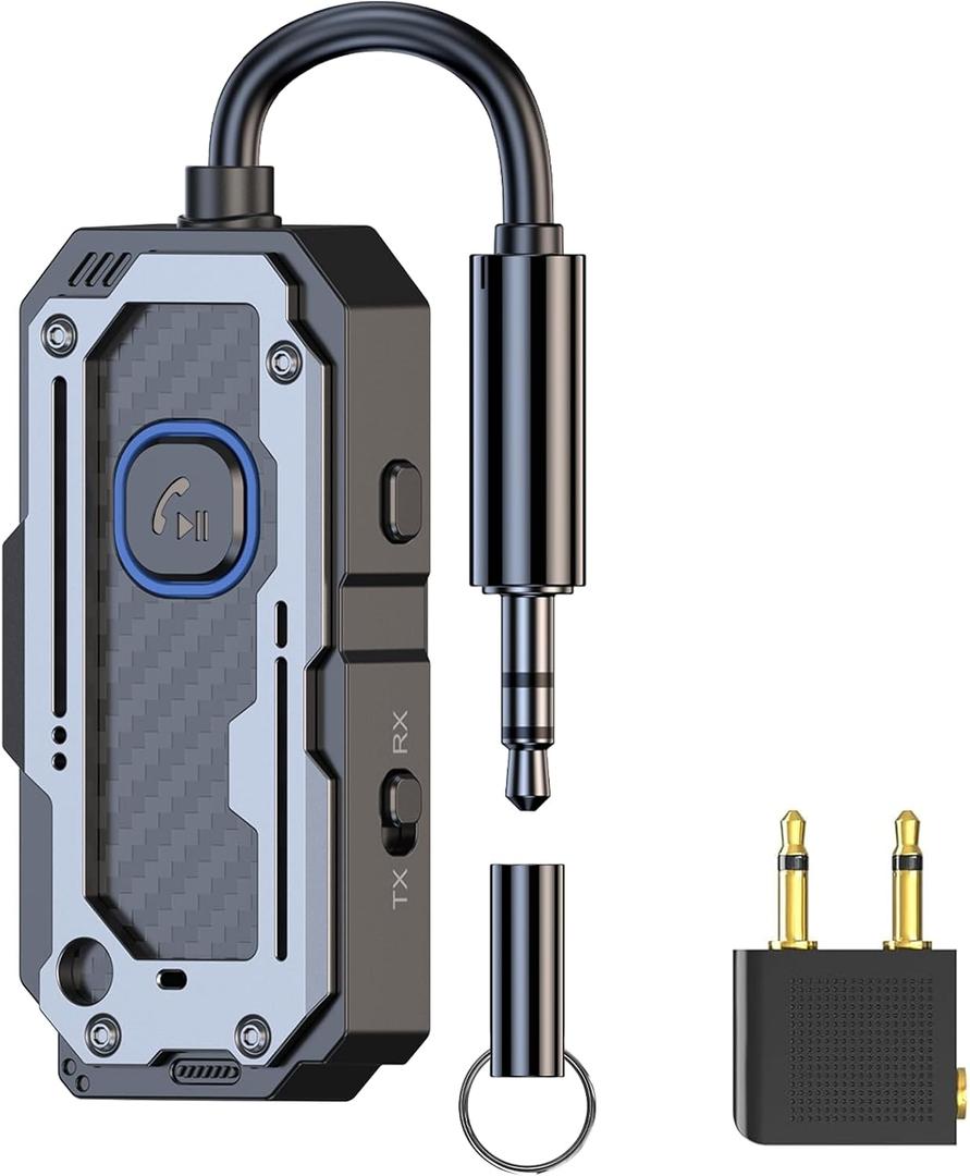 Bluetooth Transmitter Receiver Audio Adapter, Wireless AUX for 2 Headphones/iPhones, Use 3.5mm Jack for Airplanes, Car Radio, TVs, PCs, amplifiers, Home Stereos Audio Steaming, Hands-Free Call