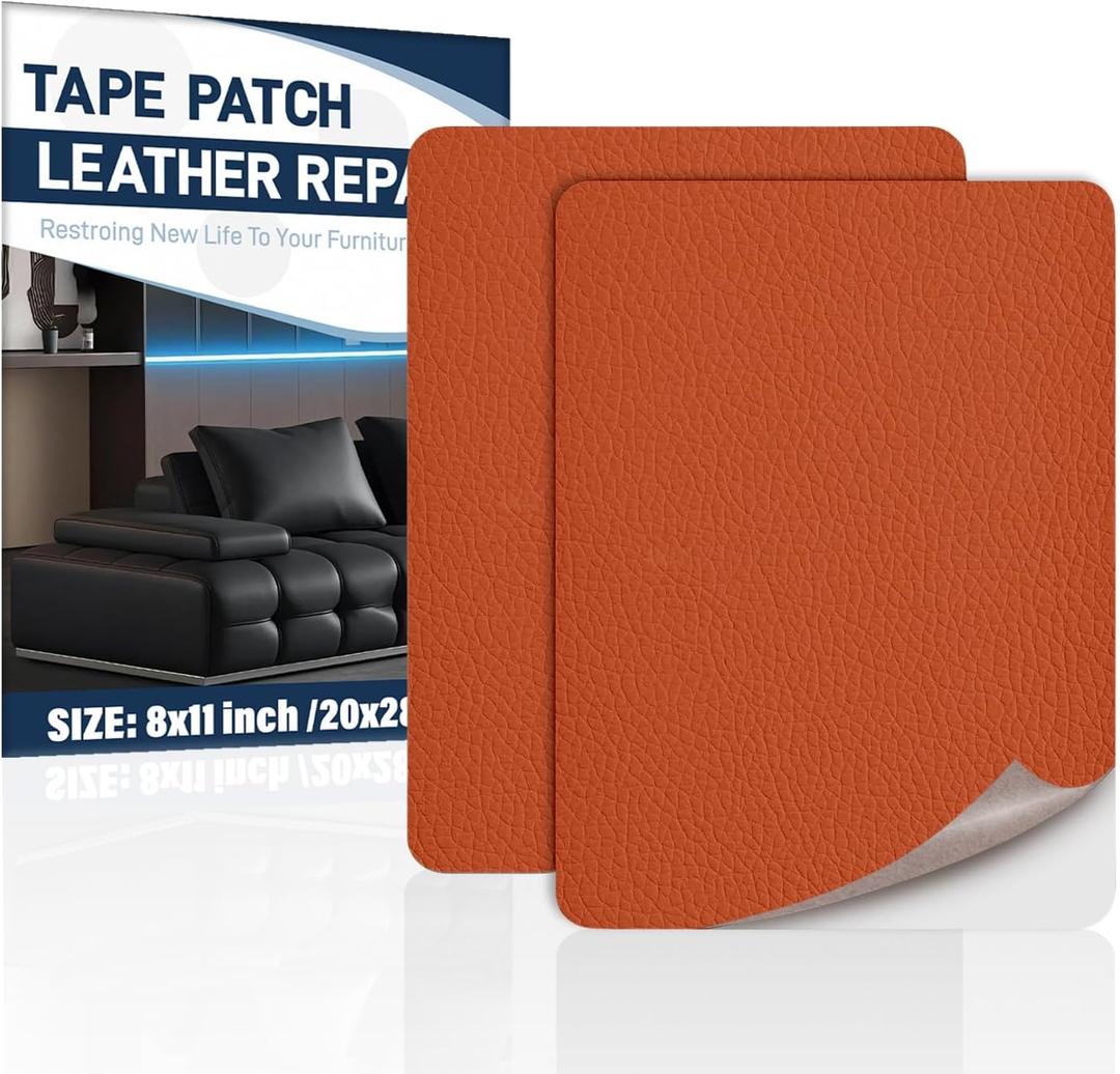 Zenyao Leather Repair Patch for Furniture - Self Adhesive Leather Repair Tape Kit, Vinyl Repair Patch, Ideal for Car Seats Couch Sofa Office Chair, 8x11 Inch, Orange, 2 Pieces