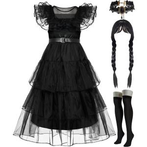 Spooktacular Creations Kids Black Family Costume, Halloween Costume Set for Girls, Dark Vintage Prom Dress (Medium(8-10 yrs))