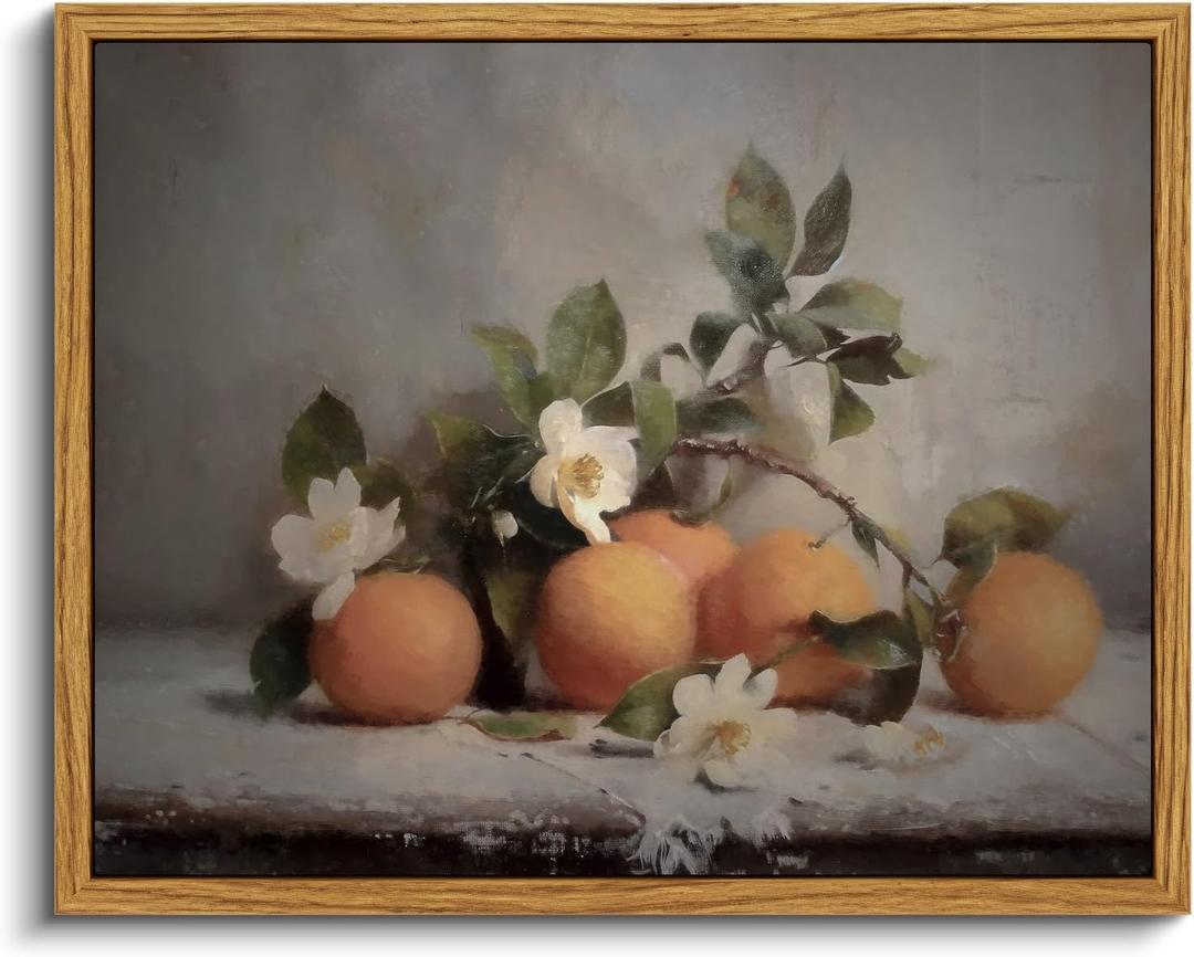 VIYYIEA Vintage Farmhouse Framed Wall Art, Oranges Still Life Paintings Kitchen Decor Aesthetic, Canvas Print Artwork, Rustic Home Wall Pictures for Living Room Bathroom Bedroom, 8x10 Inch (10L" x 8W")