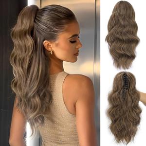 FREEMEIGE Claw Clip Ponytail Extension Short Wavy 16" Synthetic Ponytail Extension Clip in Pony Tails Hair Extensions for Women Fluffy Natural Looking Hairpiece for Daily Use