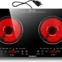 2 Burner Electric Cooktop 110v, 2000W Electric Stove Top Countertop & Built-in, Plug-in Electrics Cooktop 24 Inch, 8 Power Levels & 8 Functions, Touch Control, Safety Lock, Timer, Karienvir