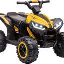 Aosom 12V Kids ATV Quad Car with Forward & Backward Function, Four Wheeler for Kids with Wear-Resistant Wheels, Music, Electric Ride-on ATV for Toddlers Ages 3+ Years Old, Yellow