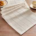ZeeMart Linen Checked Table Runner, 13x48 Inches Beige, Textured Woven Farmhouse Table Runners 48 Inches Long, Neutral Plaid Dresser Scarf for Kitchen Dining Holiday Everyday Decor