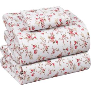 RUVANTI 100% Cotton Sheets Twin XL Size Percale Bedding, Cooling & Breathable Floral Design, Durable with a Crisp, Soft & Comfortable Feel, 16" Deep Pocket, 3-Piece Set, Bouquet