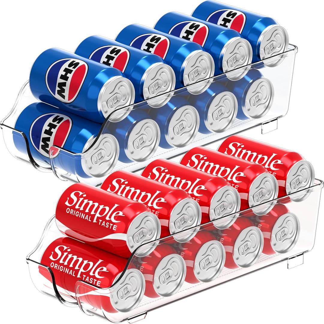 Simple Houseware Soda Can Organizer and Dispenser for Refrigerator / Pantry, Clear, Set of 2