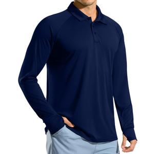 Pudolla Men's Long Sleeve Golf Polo Shirt UPF 50+ Lightweight Sun Protection Cool SPF Hiking Shirts for Men, M