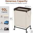 StorageWorks Laundry Hamper, 90L Rolling Laundry Sorter Cart with Removable and Washable Liner Bag, Clothes Hamper with Wheels and Handle for Laundry Room and Bedroom, Beige