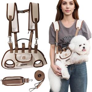 Dog Sling Backpack Carriers - Adjustable Pet Lift Harness Gear, Breathable Dogs Carrying Lifting with Traction Leash Shoulder Straps and Treat Bag for Cats Walking Hiking Travel (S, 4-8lbs)