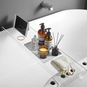 Clear Bathtub Tray Caddy, Bath Tub Rack Shelf, Luxury Bathroom Organizer Tablet Holder, Acrylic SHUNLI (Transparent)