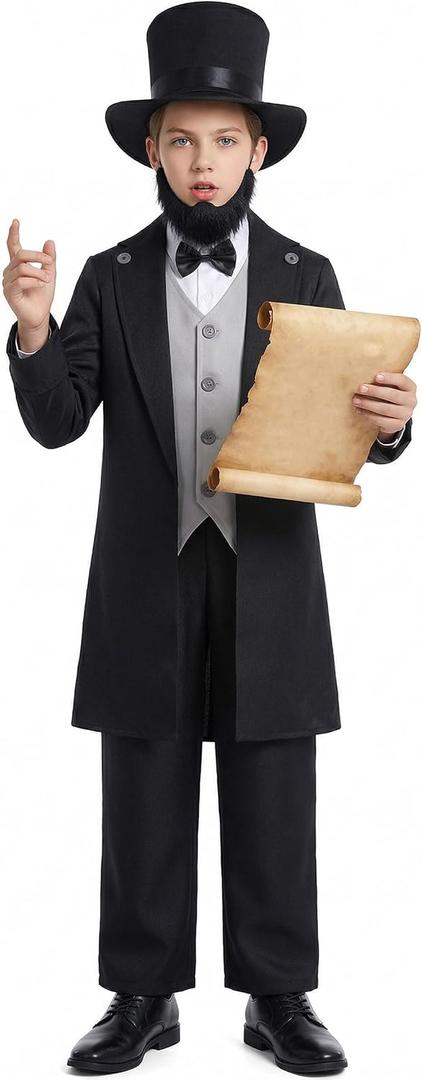 Gortykor Kids Abraham Lincoln Costume California Costumes for Boys Presidents Day Halloween Cosplay Costume, 12-14 Years