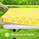 Smiry Rectangle Picnic Table Cover, Waterproof Elastic Fitted Camping Tablecloths for 8 Foot Tables, Wipeable Flannel Backed Vinyl Tablecloth Protector for Indoor, Outdoor (Yellow, 30x96 Inches)