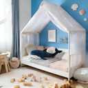 Canopy Bed Curtains Glitter Star Moon Twin Full Bed House Decor Toddler Kids Girls Room Scarf White Drapes Top Bunk Bed Canopy W60 x L158