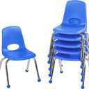 FDP 12" School Stack Chair, Stacking Student Seat with Chromed Steel Legs and Ball Glides For In-Home Learning or Classroom - Blue (6-Pack), 10359-BL