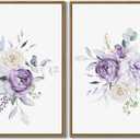 Set of 2 Watercolor Floral Wall Art Purple Blossom Peony Canvas Art Prints Nature Flower Botanical Wall Decor Framed and Ready to Hang for Living Room Bedroom Bathroom Home Wall Decoration, 11x14 Inch