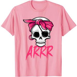 Pirate Dead with Eye Patch Pink Bandana Halloween Costume T-Shirt Small
