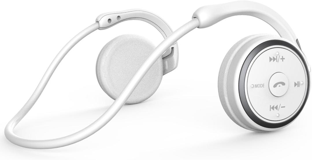 Small Bluetooth Headphones Wrap Around Head - Sports Wireless Headset with Built in Microphone and Crystal-Clear Sound, Foldable and Carried in The Purse, and 12-Hour Battery Life, White