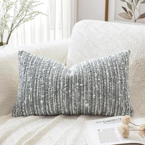Artscope Lumbar Throw Pillow Cover 16x24 Super Thick Body Pillow Cover Decorative Boucle Textured Morden Neutral Accent Italian Style Pillowcase for Bedroom Living Room Couch Sofa Home Dcor-Grey