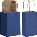 BagDream 100Pack 3.5x2.4x6.7 Inches Small-Kraft-Paper-Gift-Bags with Handles Bulk-Mini-Party-Favor-Gift-Bags Recyclable Tiny Navy Blue Paper Sacks for Samples, Candy