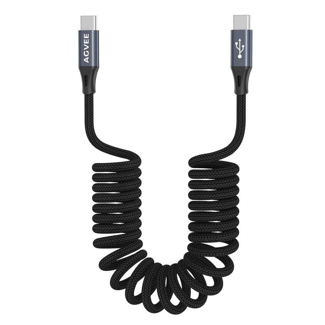 AGVEE 2 Pack 1.5ft Coiled Short USB-C to USB-C Charging Cable [USB-IF Certified] 60W PD Fast Charger Cord in Car for iPhone 17/16/15 CarPlay, Galaxy S25 S24 S23 S22 S21 S10, Google Pixel, Dark Gray